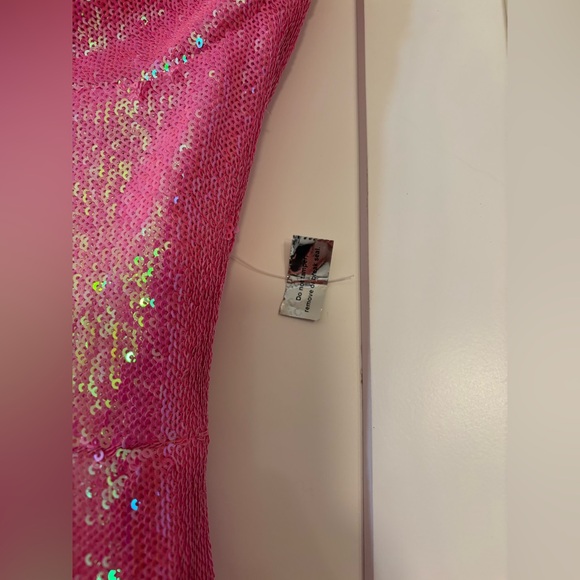 new Nadine Merabi Tiffany sequin flare jumpsuit in barbie pink - Picture 7 of 8